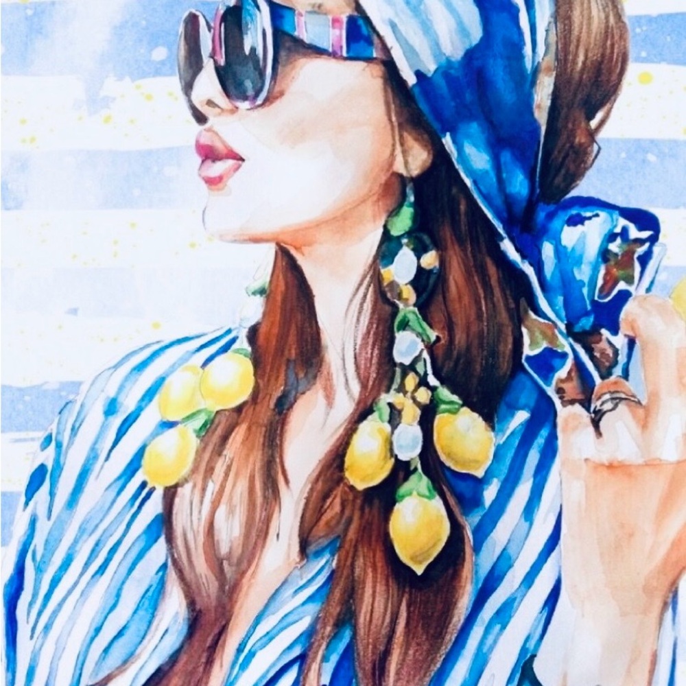 Blue Striped Headscarf and Sunglasses Set